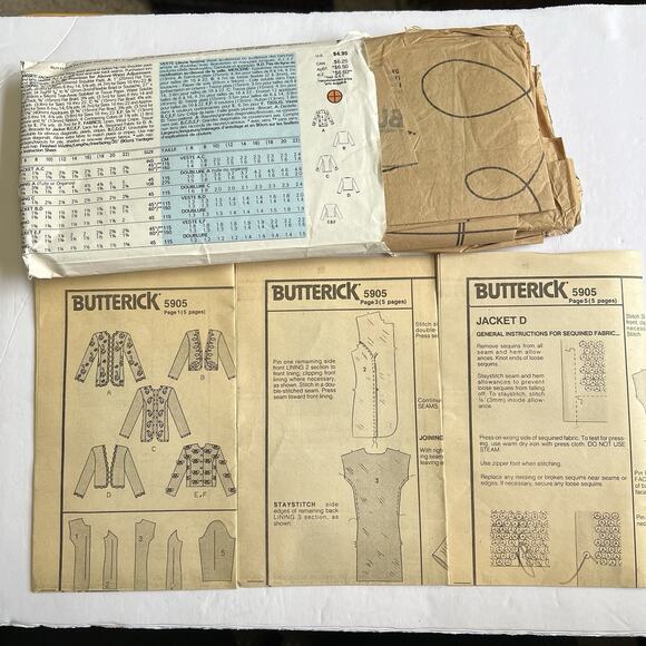 Butterick Classics Jackets Easy Sewing Pattern 5905 Misses 18 20 22 - Picture 4 of 4